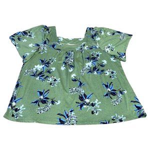 Lucky Brand Shirt Womens Smock Top XXL Green Floral Butterfly Sleeve Cottagecore
